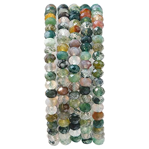 Natural Indian Agate Beads 4x2mm 120pcs Faceted Rondelle Loose Semi Gemstone Beads for Jewelry Making Design (120 Count)