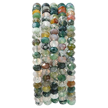 Natural Indian Agate Beads 4x2mm 120pcs Faceted Rondelle Loose Semi Gemstone Beads for Jewelry Making Design (120 Count)