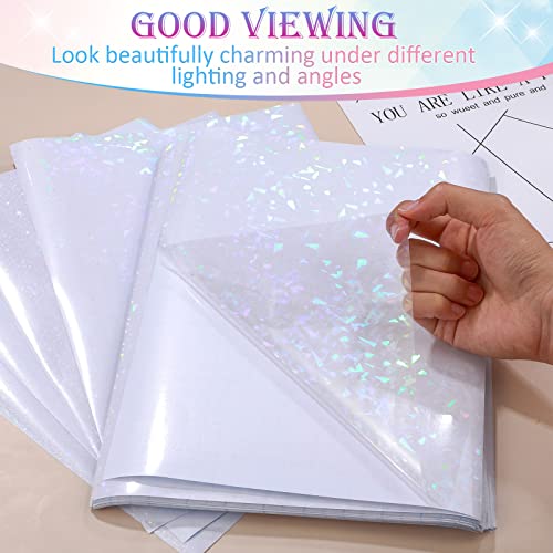 108 Sheets Holographic Sticker Paper Clear A4 Vinyl Sticker Laminate Sheets Adhesive Holographic Overlay Waterproof Transparent Film with Gem