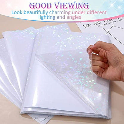 108 Sheets Holographic Sticker Paper Clear A4 Vinyl Sticker Laminate Sheets Adhesive Holographic Overlay Waterproof Transparent Film with Gem