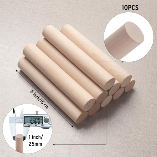 Wooden Dowels Wooden Sticks for Crafts 1" x 6" (10 Count)