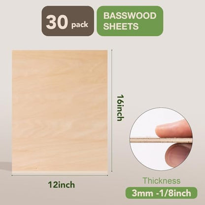 30 Pack Basswood Sheets 1 (30 Count)
