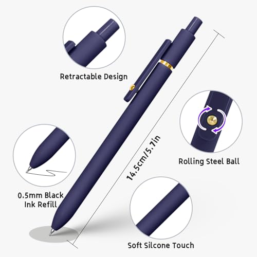 6 Pcs Gel Pens 0.5mm Quick Dry Black Ink Pens Fine Point Smooth Writing Pens (6 Count)