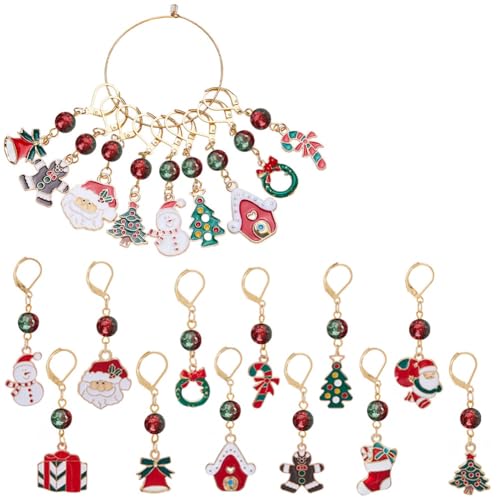 1 Box 24Pcs 12 Style Christmas Crochet Stitch Markers Stitch Marker Small Enamel Crochet Knitting Charms for Knitting Weaving Sewing Needleworks DIY Craft Supplies (24 Count)