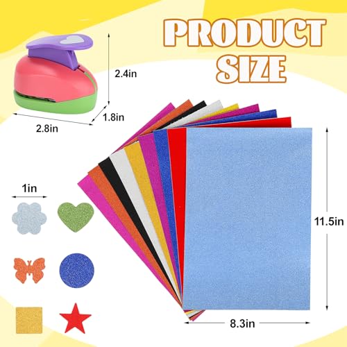 6 Pcs Colorful Craft Hole Punch with 10 Glitter Cardstock Papers (6 Count)