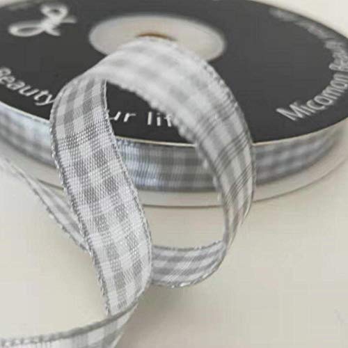Gray Gingham Plaid Checked Ribbon 25 Yards Each Roll 100% Polyester
