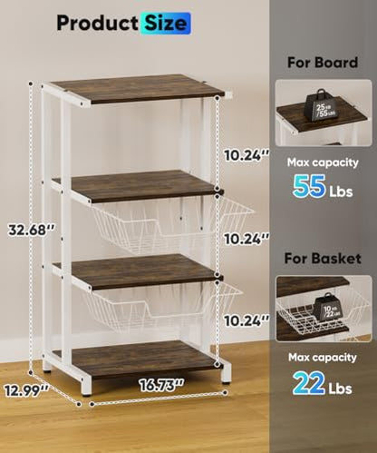 Media Stand with Two Detachable Baskets (4 Count)