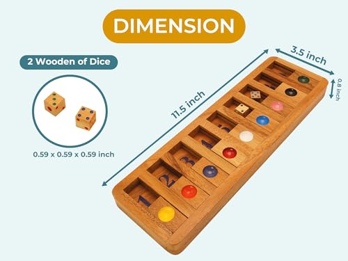 Classic Shut The Box Game Wooden 12 Numbers with Math Lover Player Wood Box of Brain Teaser Puzzles Single Player Original Wood Dice and Close flip Number Board Games Adults Travel Mini Size