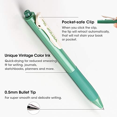 Retractable Gel Pens Quick Dry Ink Pens Fine Point 0.5mm 10 Assorted Unique Vintage Colors For Journaling (10 Count)