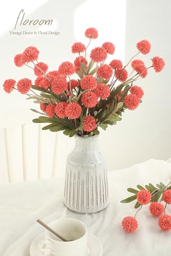 5pcs Coral Orange Faux Silk Mums Artificial Flowers (25 Count)