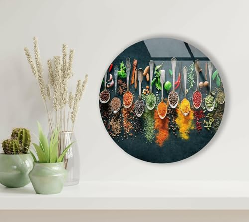Round 31 5'' Spoon Spices Glass Wall ArtTempered Glass Printing Wall Decor Large Wall Art Wall Hangings