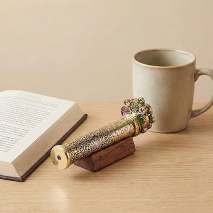 Handcrafted Etched Floral Pattern Lacquered Brass Kaleidoscope Includes Two Separate Turning Wheels