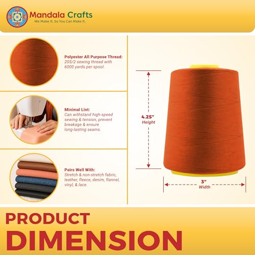 20S 2 Burnt Orange Polyester 4 Pack of Serger Threads Cones (24000 Foot)