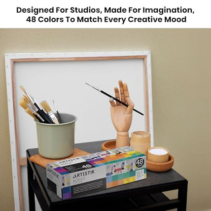 Acrylic Paint Set with 48 Opaque & Vibrant Colors for Beginners & Students (35.7076 Fl Oz)