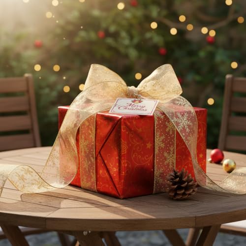 Organza with Gold Glitter Snowflakes Wired Ribbon 2.5 inch x 50 Yards for Christmas Home Decor Tree Topper Bow Gift Wrapping DIY Crafts Wreath Garland Wedding (150 Foot)