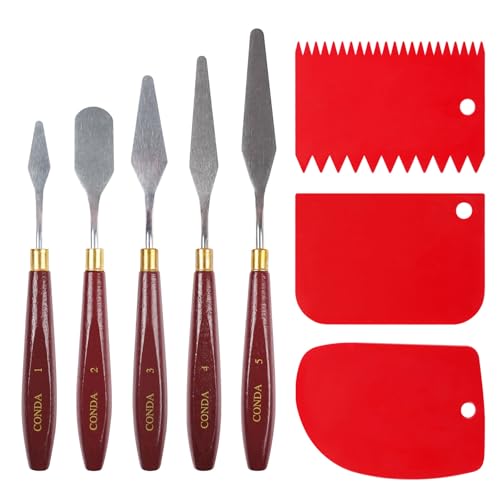 5 Pcs Palette Knife Painting with 3 Plastic Scrapers (5 Count)