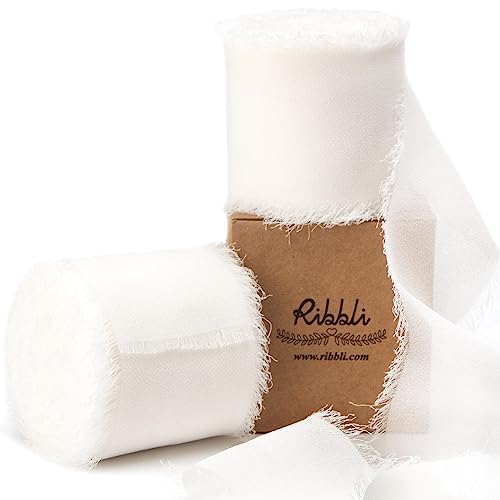 White Chiffon Ribbon 2 Inch x 20 Yard Handmade Fringe Chiffon Silk Ribbon White Ribbon for Gifts Wrapping (60 Foot)