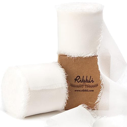 White Chiffon Ribbon 2 Inch x 20 Yard Handmade Fringe Chiffon Silk Ribbon White Ribbon for Gifts Wrapping (60 Foot)
