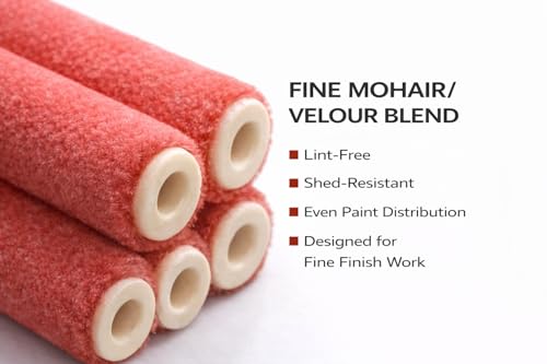 Premium 4 Inch Mohair Mini Paint Roller 6pc Set. 4" Mini Roller Frame + 5 Pack