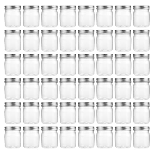 8 oz Plastic Mason Jars and Clear Plastic Jars with Lids 8 oz (48 Count)