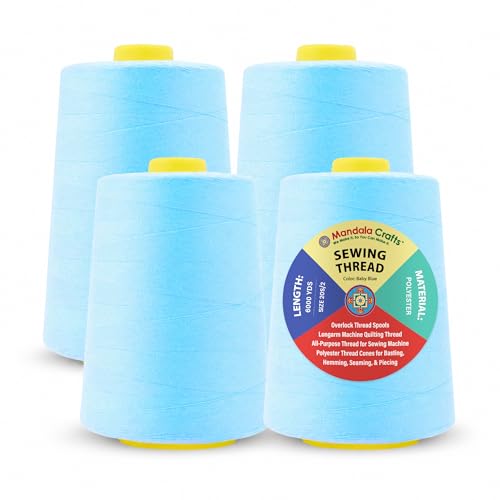 20S 2 Pale Blue Polyester 4 Pack of Serger Threads Cones (24000 Foot)