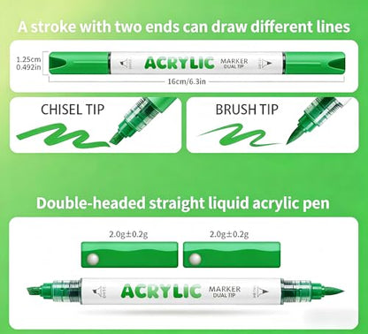 12 Colors Dual Tip Acrylic Paint Markers (12 Count)