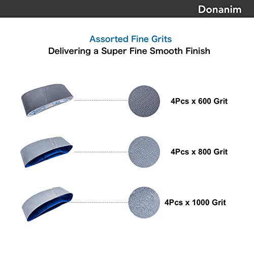 12 Pack 3 x 21 Inch Sanding Belts 600 800 1000 Grit Silicon Carbide