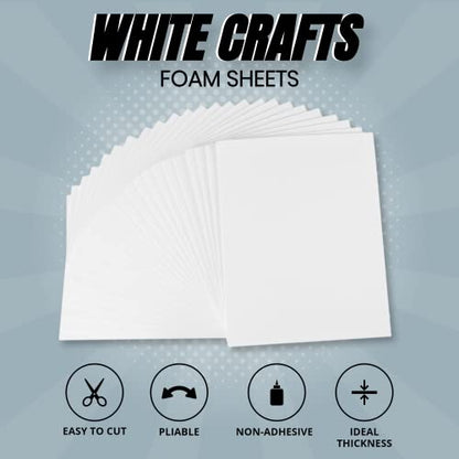 24 Ct Sheets White EVA Cosplay Foam in 9” x 12’’ Sheets; High Density Thick Foam 85 kg
