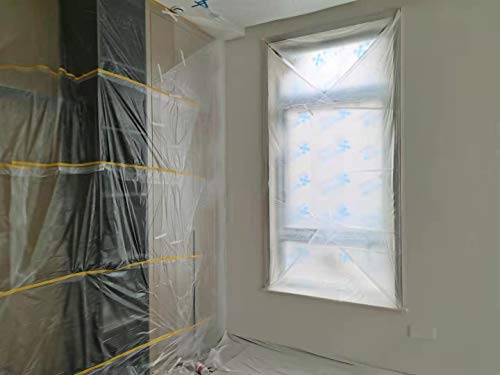Pre Taped Masking Film Film and Masking Tape in one Plastic Tape and Drape Roll Painters Plastic (1640 Foot)