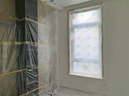 Pre Taped Masking Film Film and Masking Tape in one Plastic Tape and Drape Roll Painters Plastic (1640 Foot)