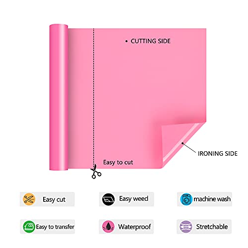 RENLITONG Pink Iron on Vinyl 12Inch by 20ft Roll Heat Transfer Vinyl for T