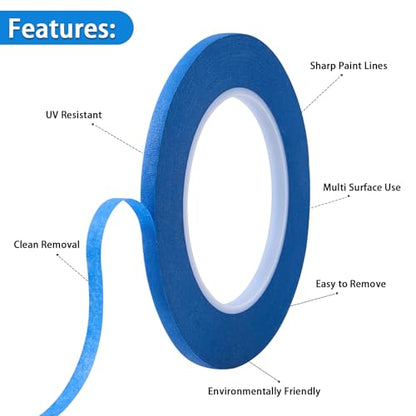 2 Pack 1 4" inch x 60yd Blue Painters Tape Easy Removal Thin Narrow Finishing Masking Tape Painting Tape Wall Tape (180 Foot)