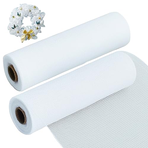 2 Rolls 10 Inch White Decorative Mesh Ribbbon Rolls