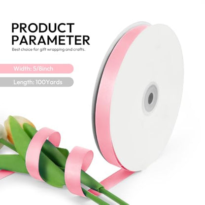 5 8 Inch 100 Yards Satin Ribbon Light Pink (300 Foot)