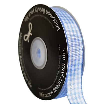 Light Blue Gingham Plaid Checked Ribbon 25 Yard Each Roll 100% Polyester (75 Foot)