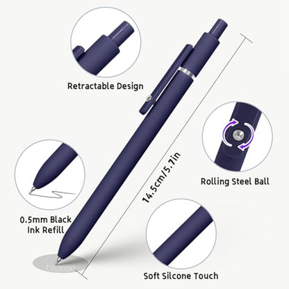 Gel Pens 10 Pcs 0.5mm Black Ink Pens Fine Point Smooth Writing Pens with Silicone Grip (10 Count)