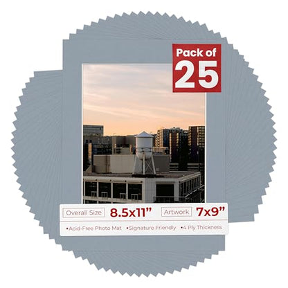 Pack of 25 Acid Free 8.5x11 Mats Bevel Cut for 7x9 Photos (25 Count)