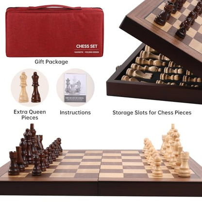 Magnetic Wooden Chess Set 15'' Folding Chess Board