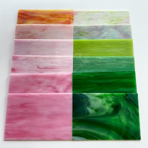12 Sheets Stained Glass Sheet Pink and Green Collection (12 Count)