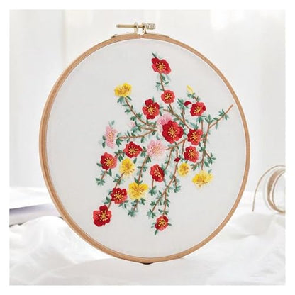 Embroidery Starter Kit 1Pack with Stamped Flowers Pattern with Cotton Fabric Hoops Color Threads and Tools for DIY Art Crafts Sewing Crafts for Adults