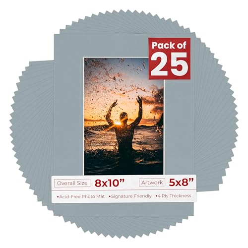 Pack of 25 Acid Free 8x10 Mats Bevel Cut for 5x8 Photos (25 Count)