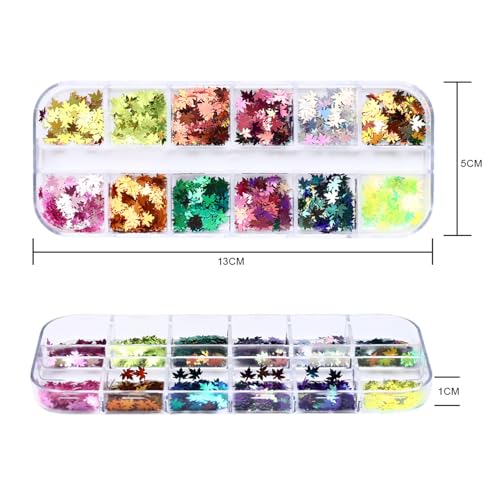 Thanksgiving Glitter Maple Leaf Nail Sequins Holographic Laser Mixed Color Fall Nail Flakes Design Nail Charms 3D Confetti Nail Art Stickers Maple Leaves Nail Glitter Sequins for Women (2 Ounce)