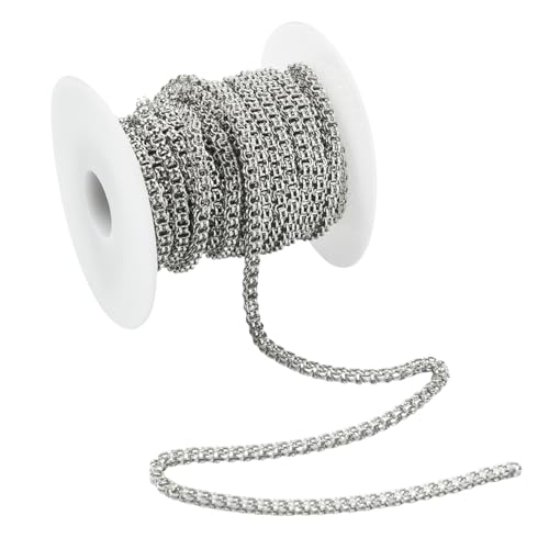 16.4 Feet(5m) 304 Stainless Steel Cross Chain Unfinished Cable Chains Link with Spool Roll Stainless Steel Chain Bulk for Jewelry Making - 3.2mm