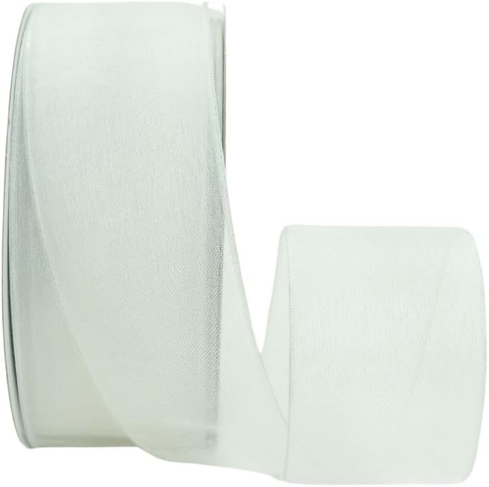 Ribbon Bazaar Sheer Organza Wired Ribbon - 100% Polyester Wire Edged Ribbon for Floral Decor, Table Arrangements, Apparel Embellishment & More - 2-1/2" White 50yd - Crafty Corner