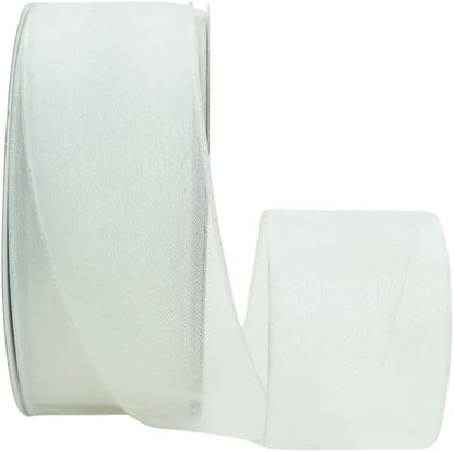 Ribbon Bazaar Sheer Organza Wired Ribbon - 100% Polyester Wire Edged Ribbon for Floral Decor, Table Arrangements, Apparel Embellishment & More - 1-1/2" White 25yd - Crafty Corner