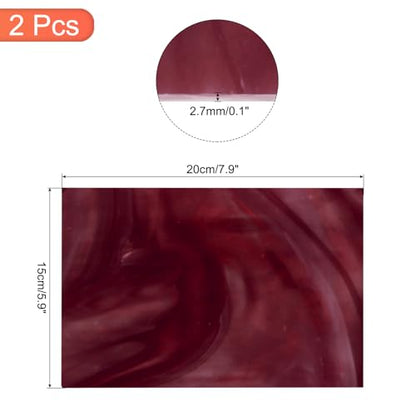 2 Pcs Stained Glass Sheet Mosaic Tile 7.9 Inch x 5.9 Inch Dark Red Stained Glass Sheets for Crafts DIY Art Project