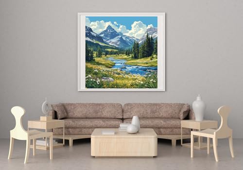 14ct Counted Cross Stitch Kits for Adults Mountains River Flowers Printed Stamped Cross Stitch Patterns Kits Cross Stitch Supplies