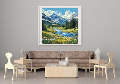 14ct Counted Cross Stitch Kits for Adults Mountains River Flowers Printed Stamped Cross Stitch Patterns Kits Cross Stitch Supplies