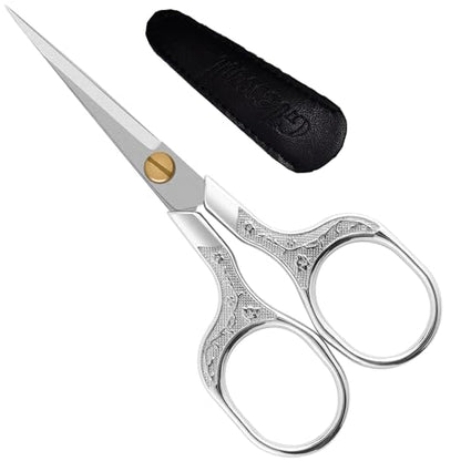 Silver Stainless Steel Scissors with Leather Cover