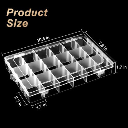 18 Grids Large Plastic Organizer Box with Adjustable Dividers